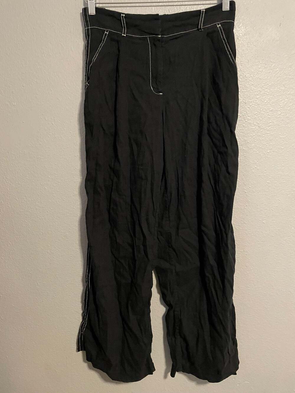Jonathan Simkhai Womens Pants Size 12 Black Linen Blend Contrast Lagenlook